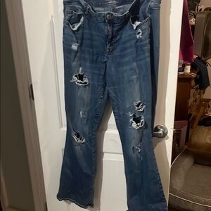 Maurices Blue Flare Wide Leg Jeans Distressed